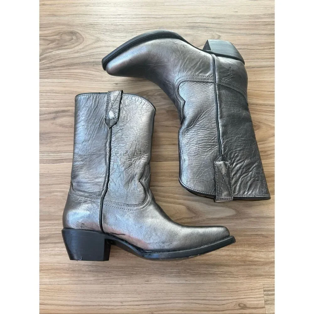 FRYE Dark Pewter Crinkle Western Sacha Mid Pull On Boots Size 6